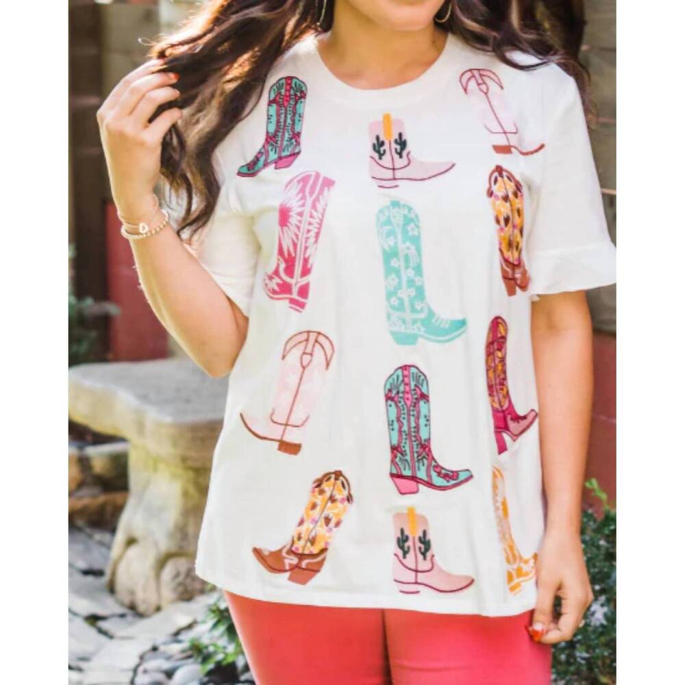 NEW LAYERZ CLOTHING loretta's boot short sleeve tee in white multi